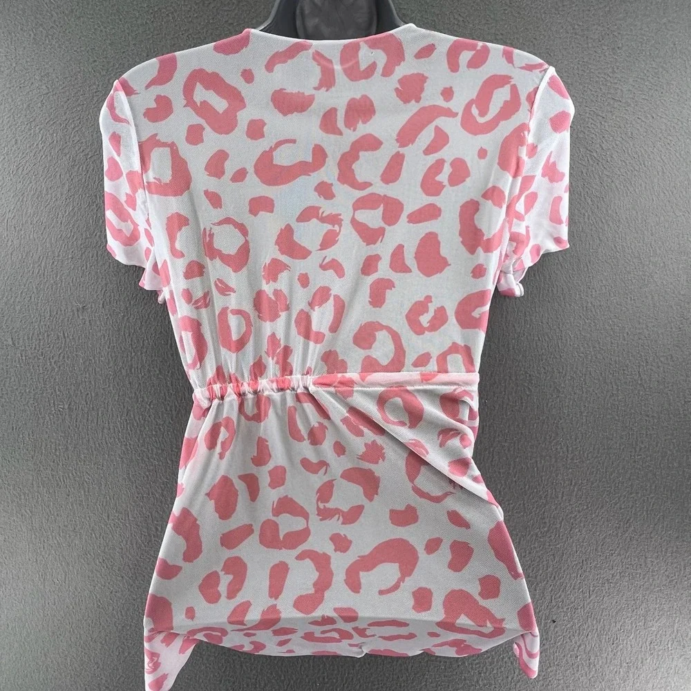 Girls Swim Cover Up Pink Leopard Mesh 11Y Y2K Beach Aesthetic